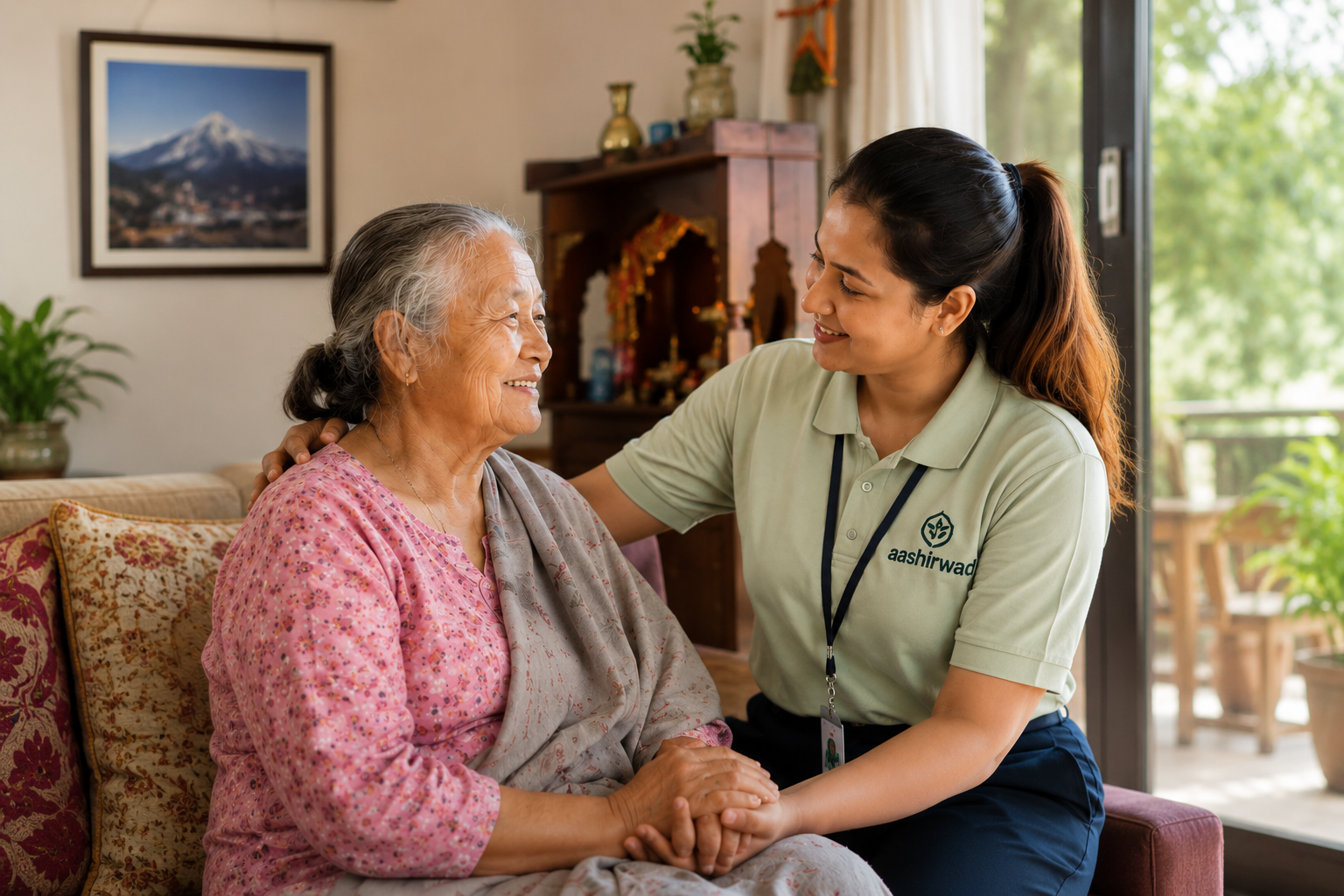 Aashirwad caregiver with elderly mother